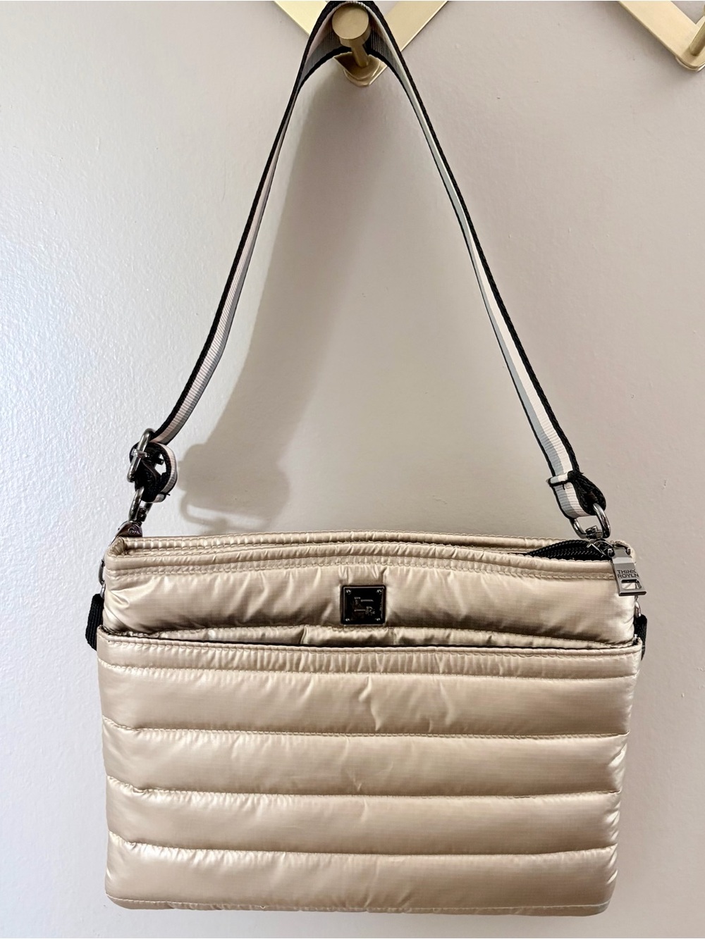 NWOT Think Royln Crossbody Bag Metallic Gold Puffer Shoulder Purse